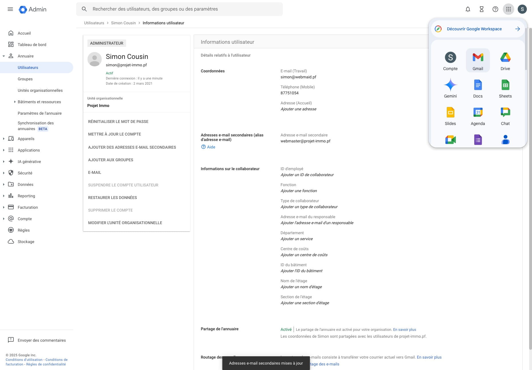 Après quelques minutes Retourner su Gmail pour faire un test sur le nouvel alias