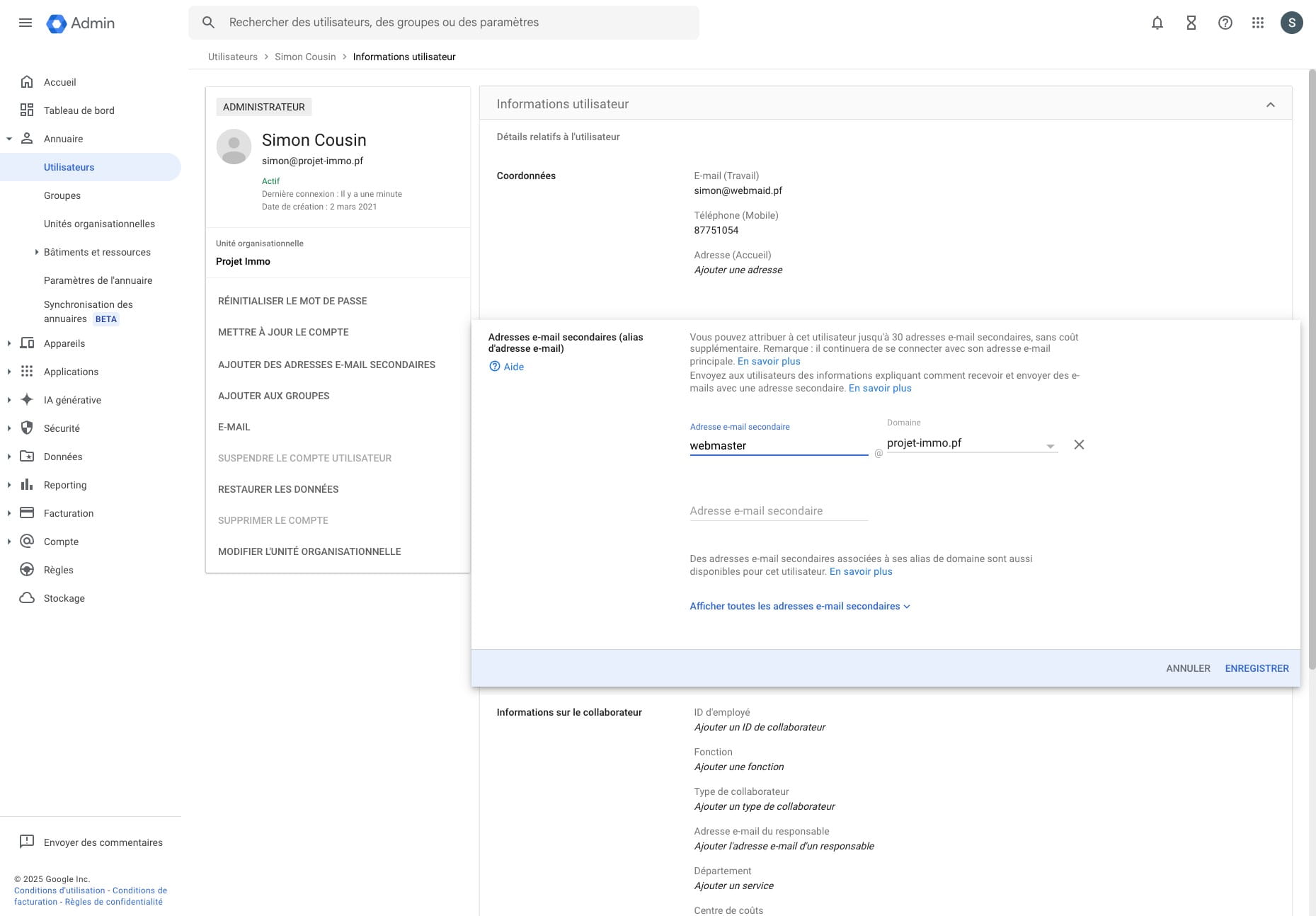 Renseinger uniquement l'alias avant le @