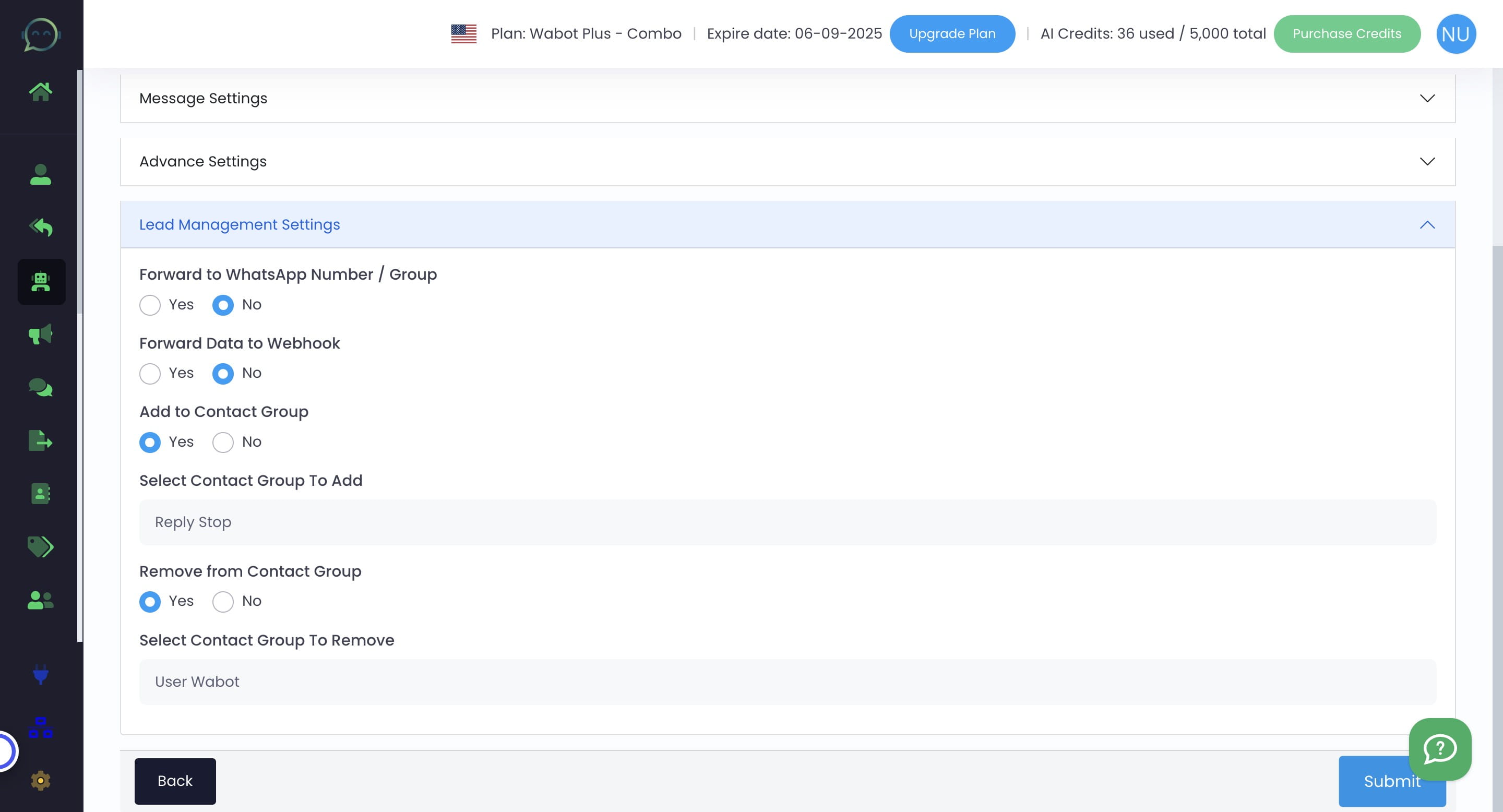 Select "Yes" to add to the contact group for those who replied "stop," and also select "Yes" to remove them from the main contact group (to ensure they are excluded next time)