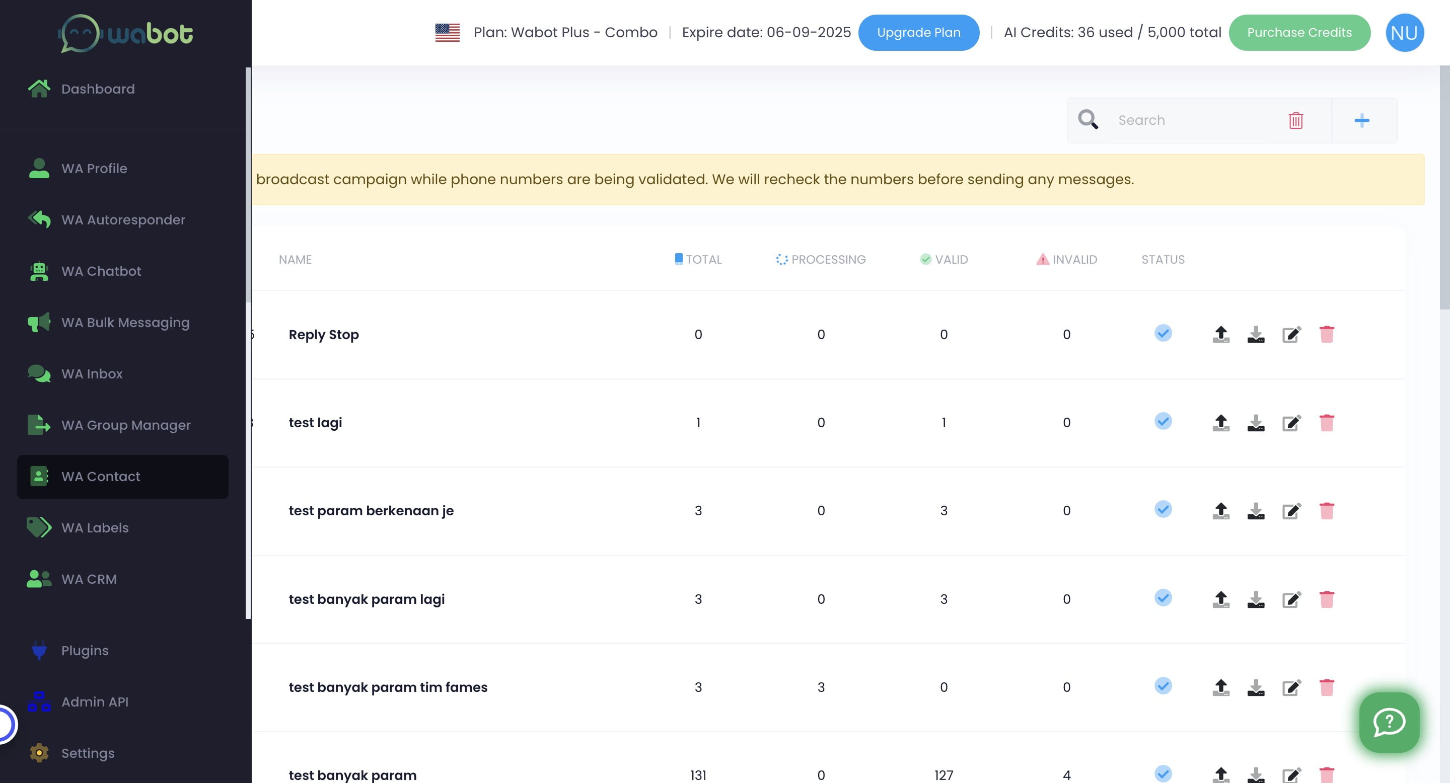 Click on "WA Chatbot"