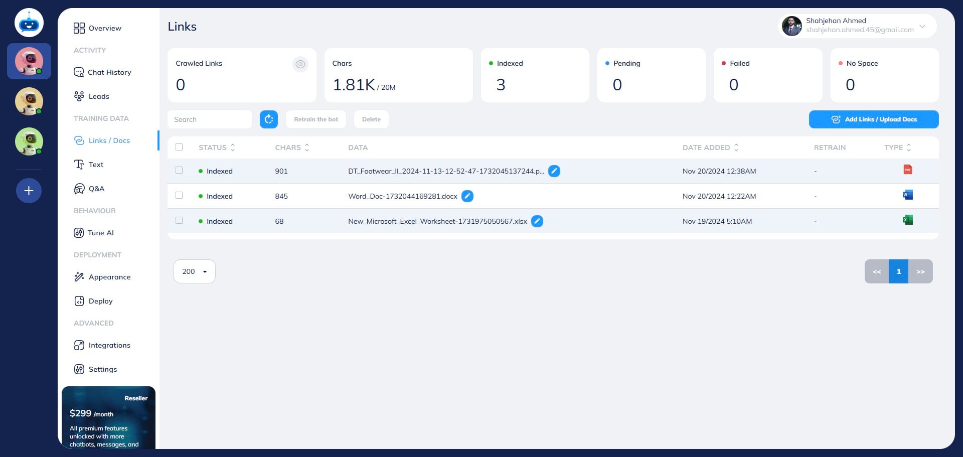 Done 🚀. You have successfully added the Excel file to your chatbot training.