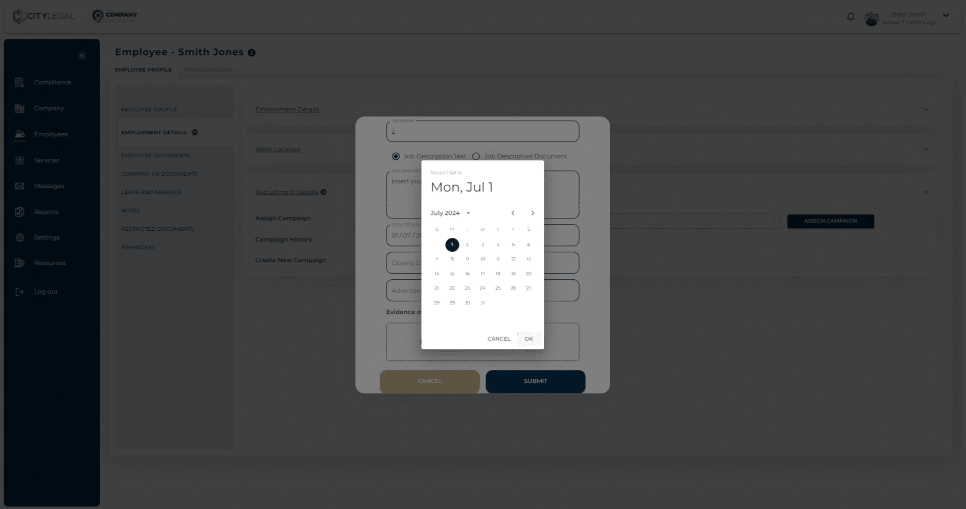Enter the start date of the recruitment activity from the calendar option.