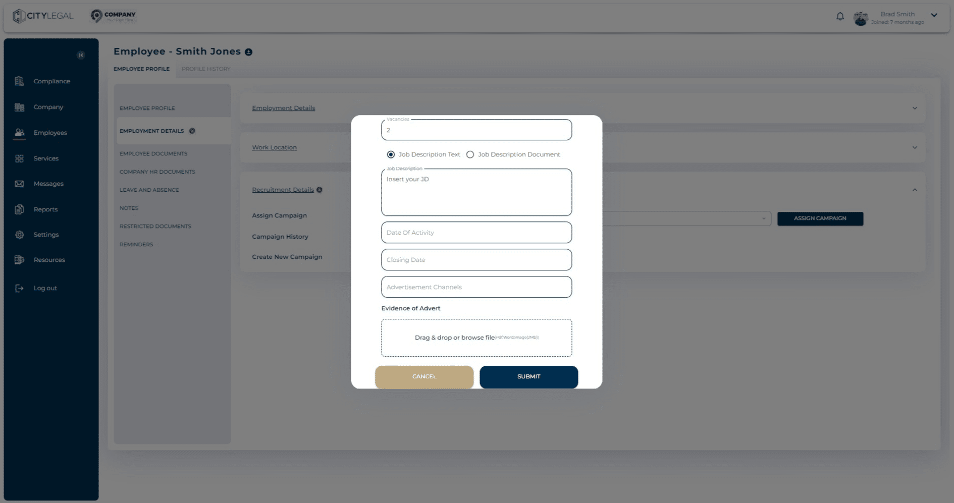 This option gives you a description field where you can put the JD in text for the job role.