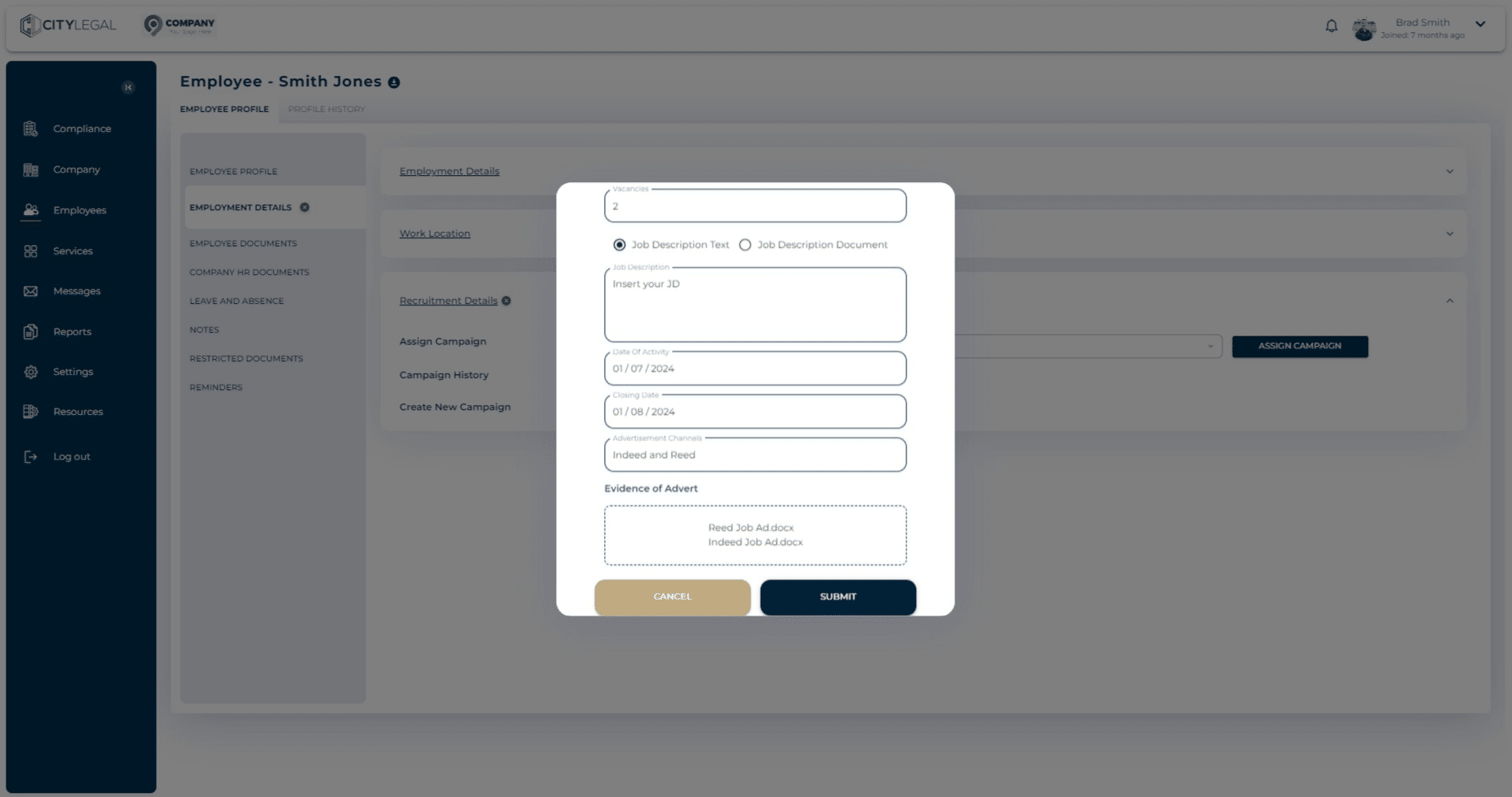 Click on "submit" after all the recruitment campaign information is added.