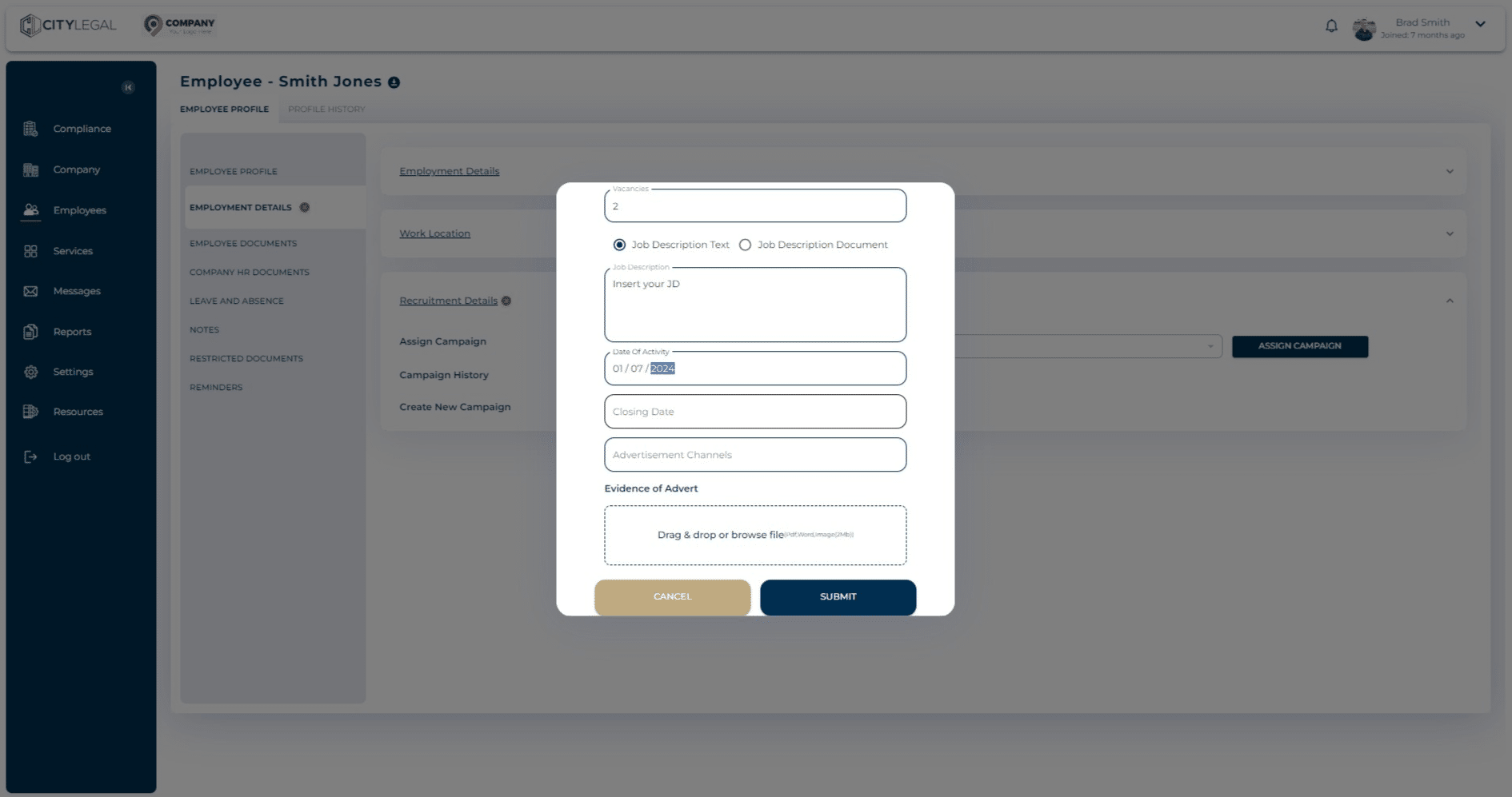 Enter the end date of the recruitment activity from the calendar option. This basically means the duration for which the Job was advertised.

