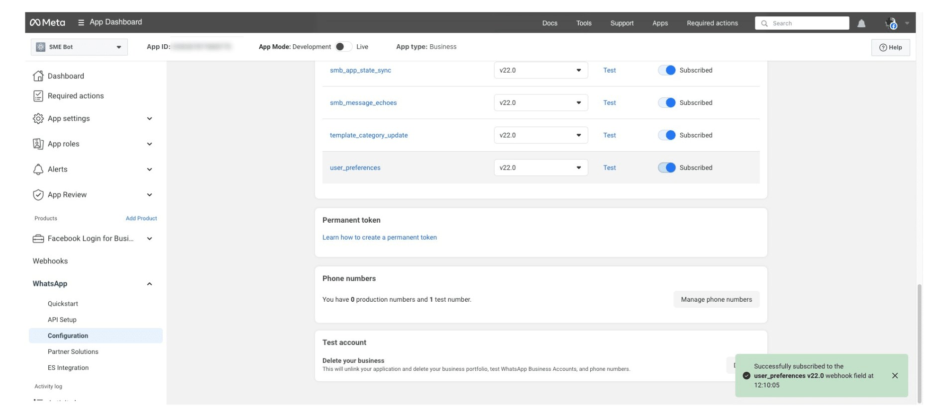 You've successfully subscribed to the Webhook Fields. ✅