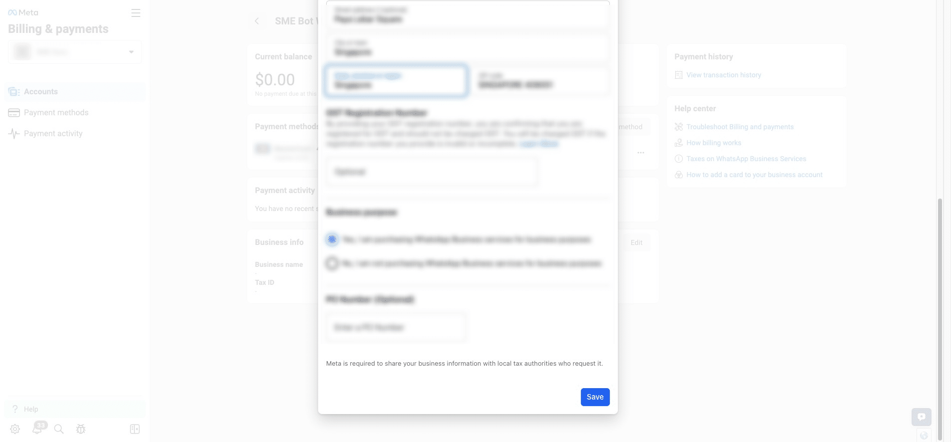 Once the Business Info is updated, click "Save".