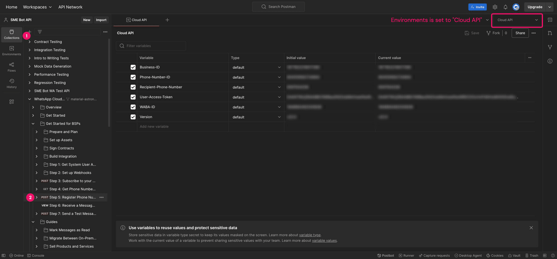 Click "Collections", then "Step 5: Register Phone Number".
