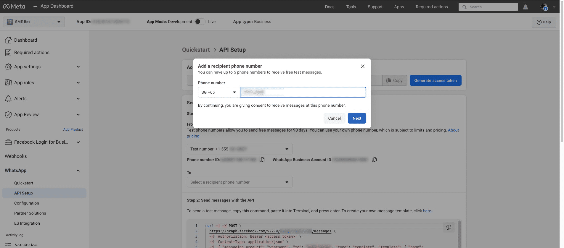 Enter your country code and rovide the phone number for verification. Click "Next".