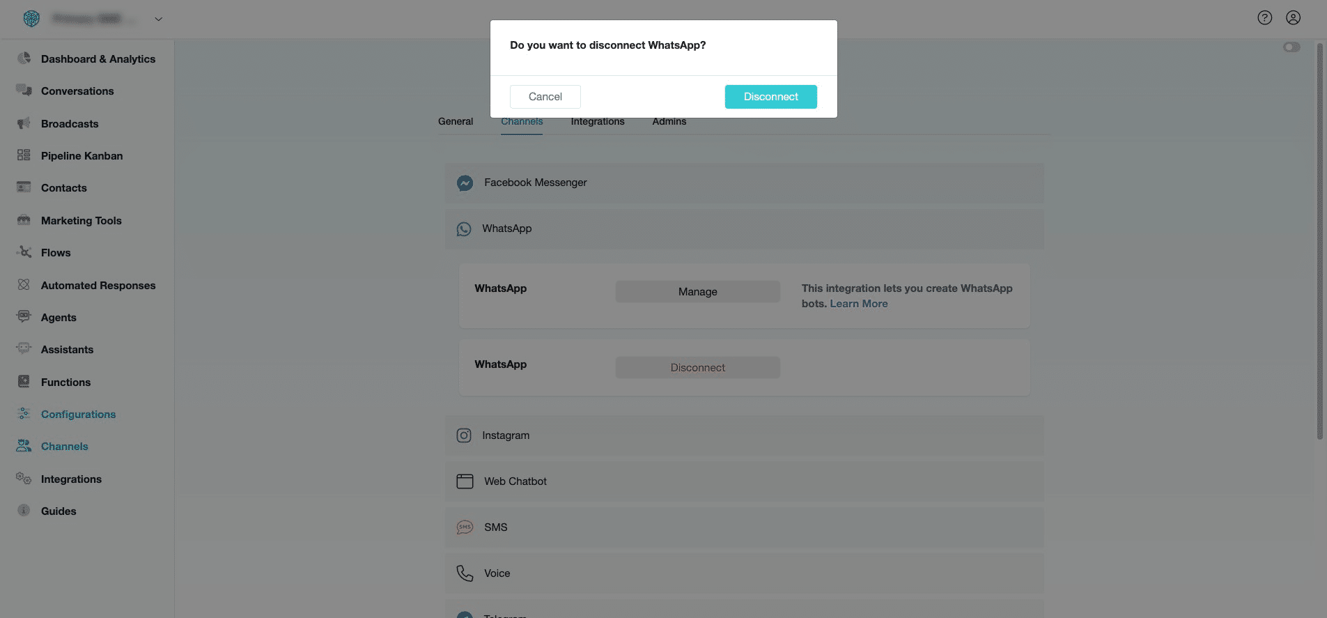 Click "Disconnect" in the pop-up to confirm.