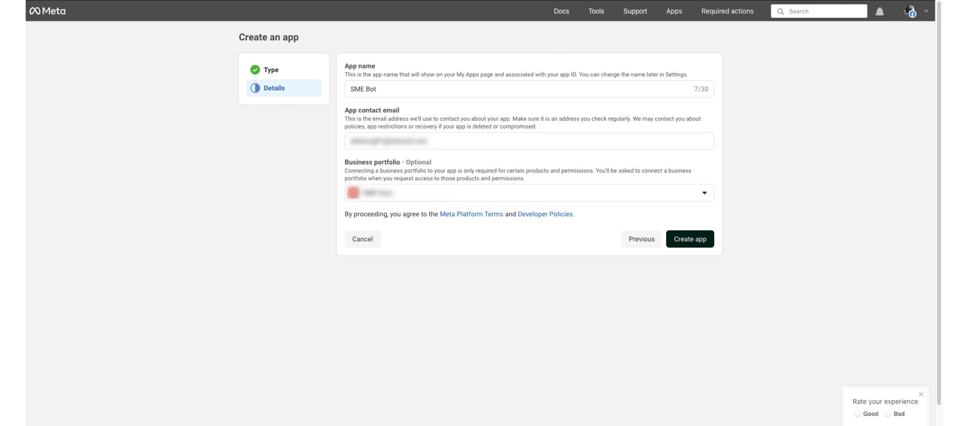 Click "Create app"