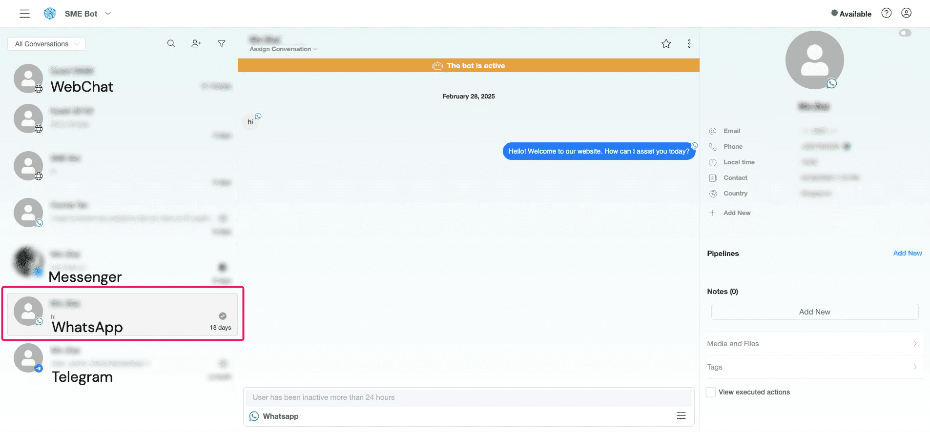 Click "User's Name" to view or engage in a Live Chat with the user. Remember to hand over the conversation back to the bot for seamless automated engagement.