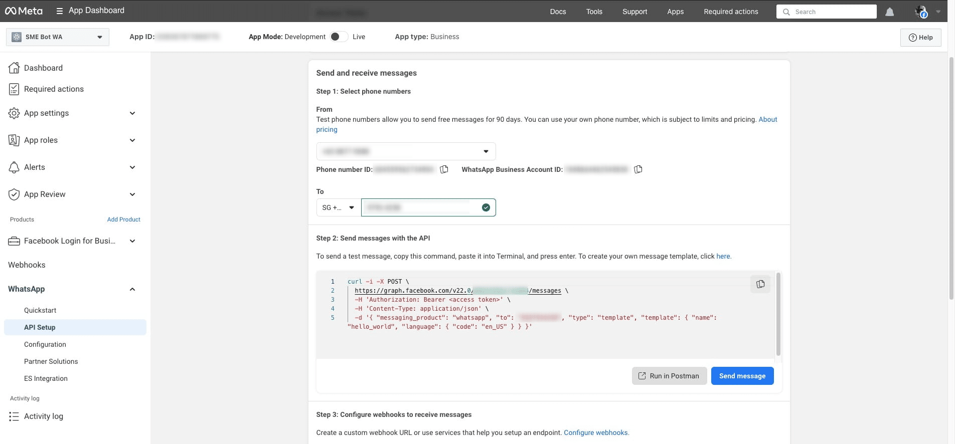 Go to [Facebook Developers]( https://developers.facebook.com/apps), under WhatsApp click "API Setup", then click "Run in Postman".