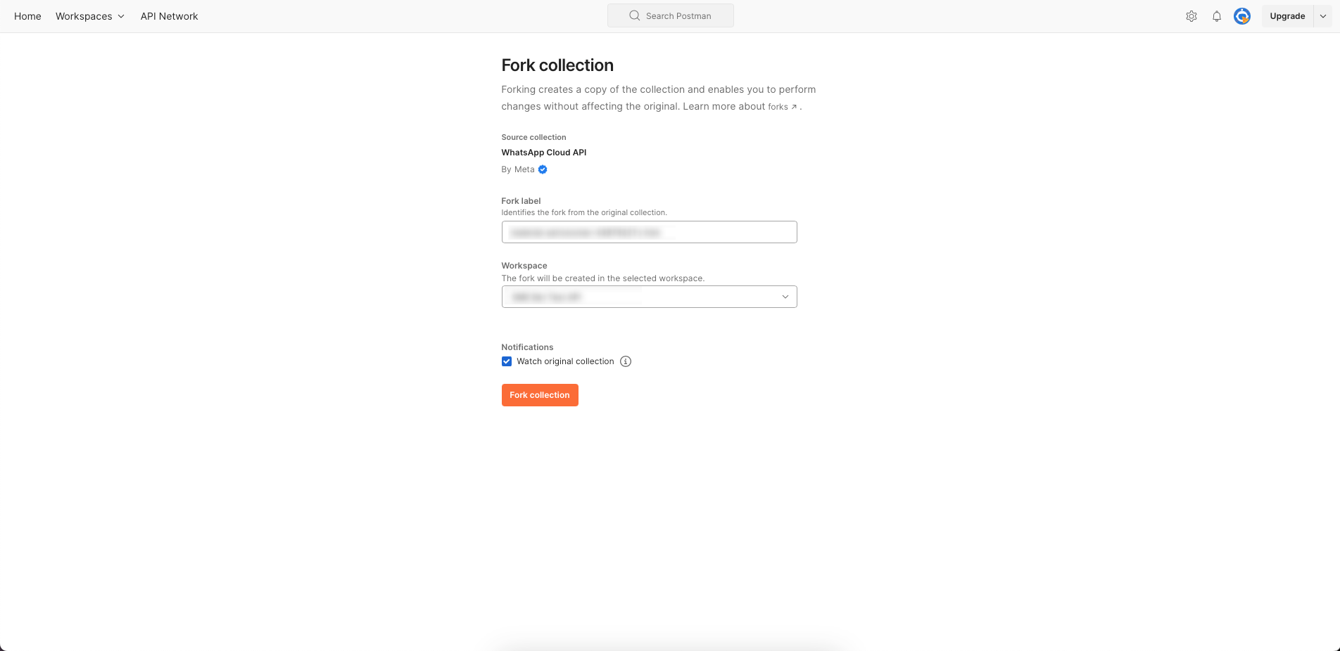 You will be redirected to Postman to set up a Fork Collection. If you haven't done so already, set up [**Postman Account**](https://identity.getpostman.com/signup) and install the [**Postman Desktop Agent**](https://learning.postman.com/docs/getting-started/basics/about-postman-agent/#select-a-postman-agent-for-requests), then repeat the previous step.