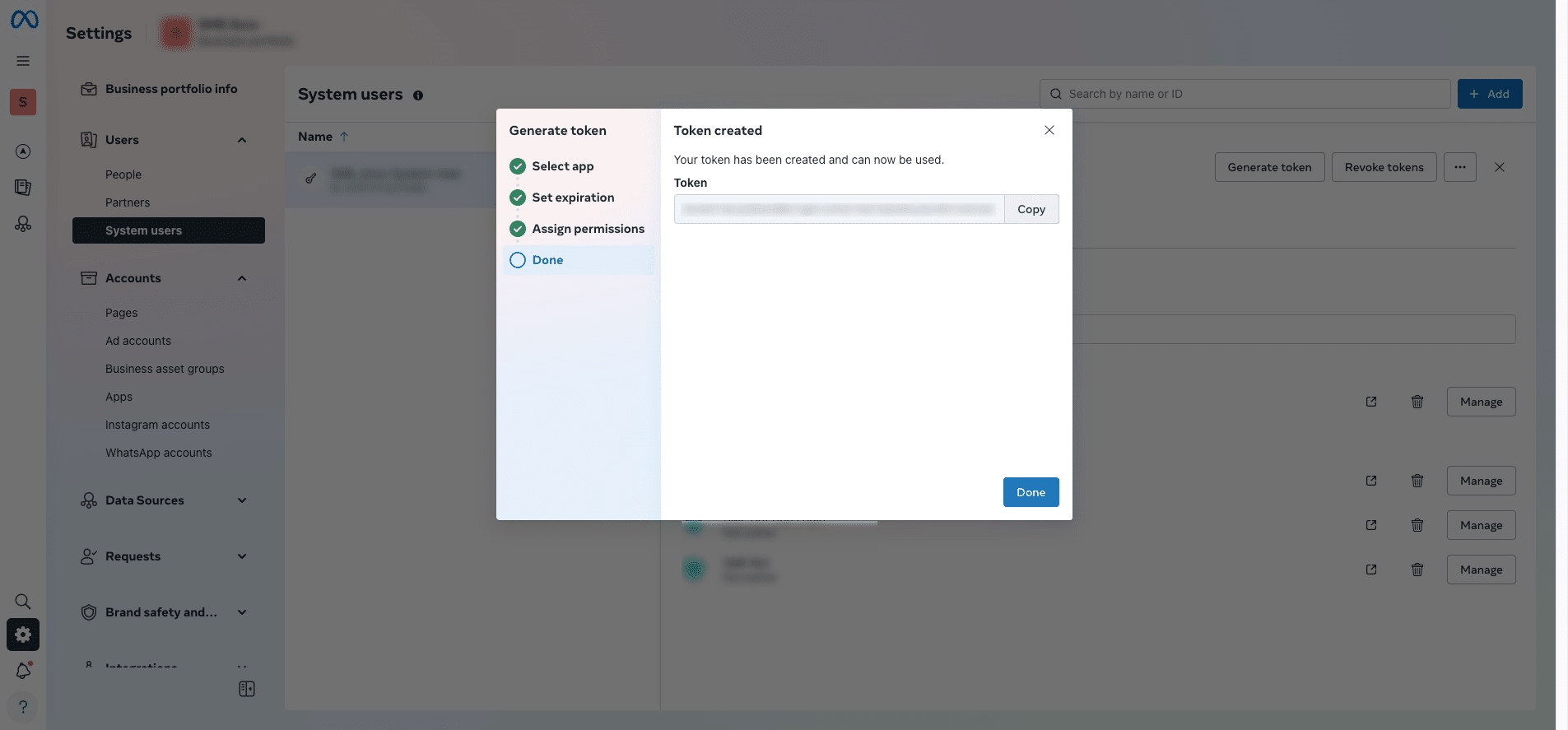 Copy the generated Access Token Code and paste it into your SME Bot.