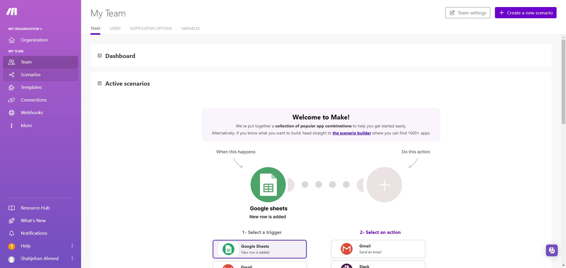 To create an automation, click on "Scenarios" 