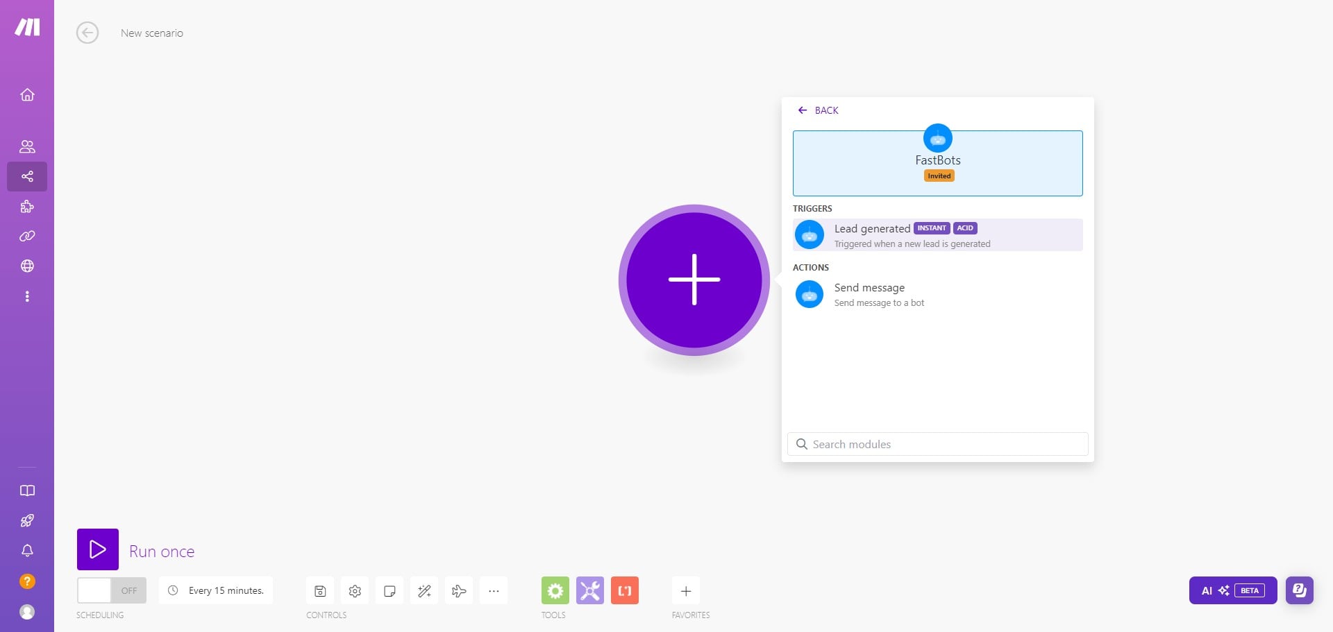 To select the trigger, click on "Lead generated"