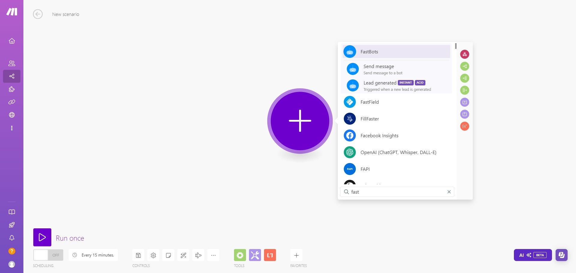 In the search bar, type Fastbots and select the application. 
