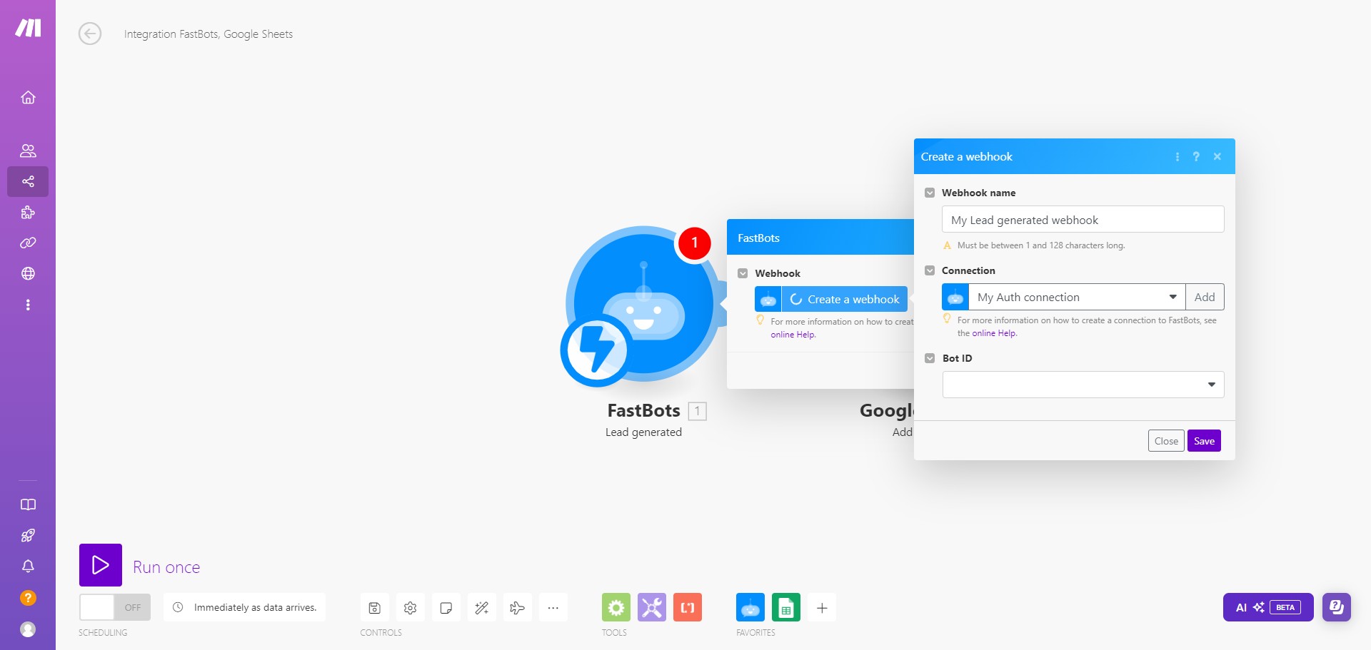 Select the Bot ID by clicking on the drop down option. 