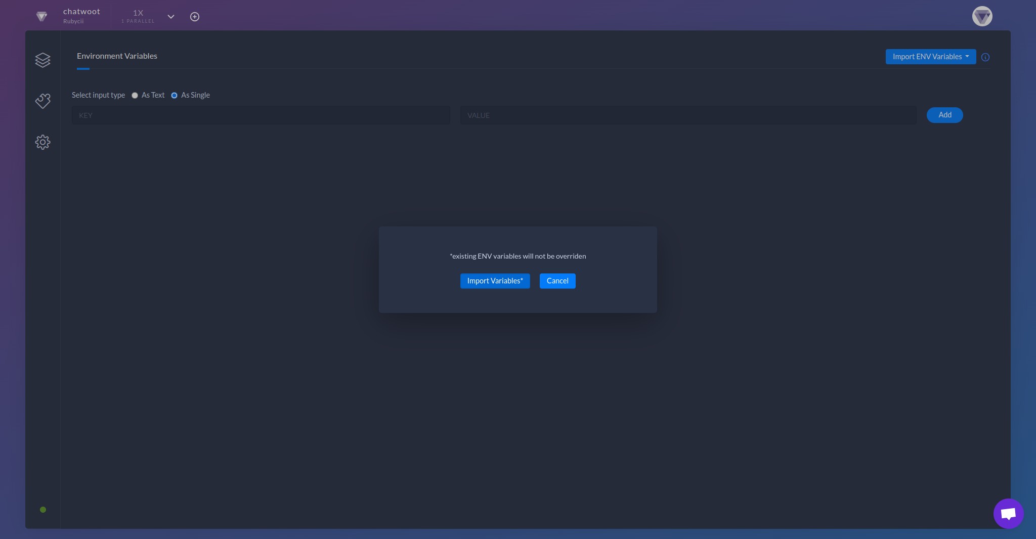 Click **Import Variables** to confirm import