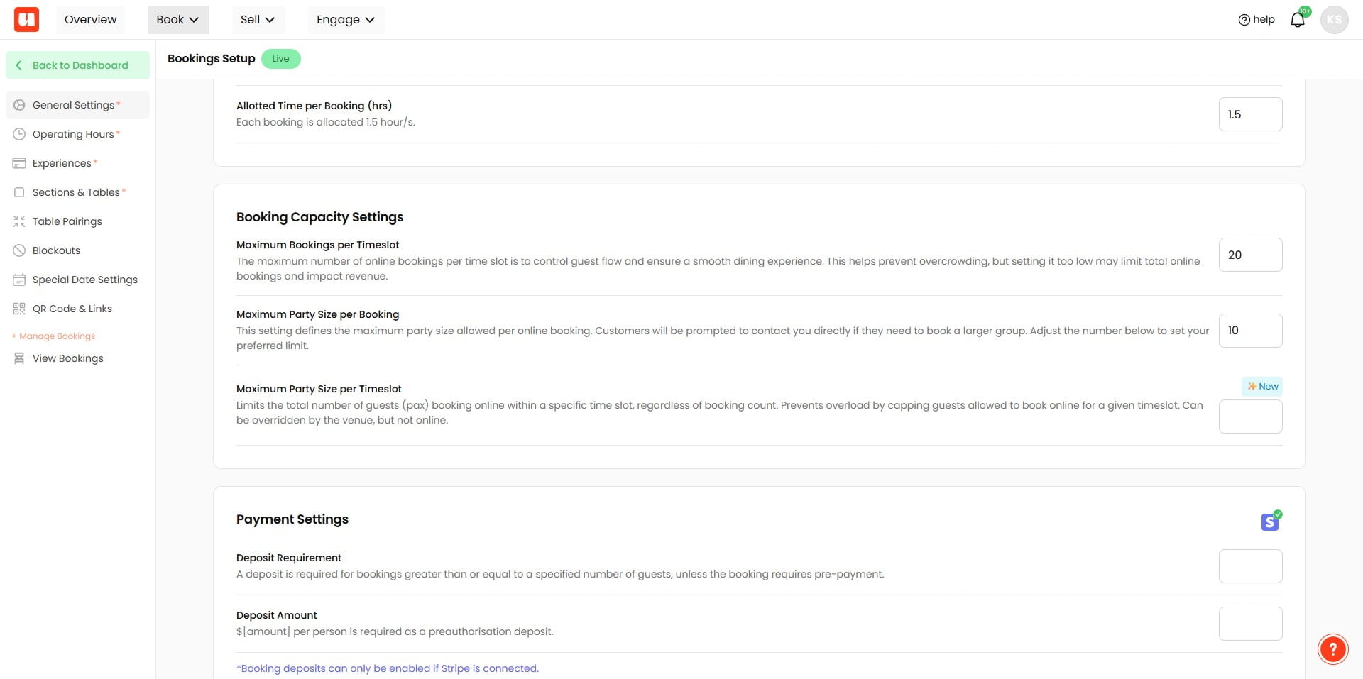 Scroll to Booking Capacity Settings. You will find three settings here.
