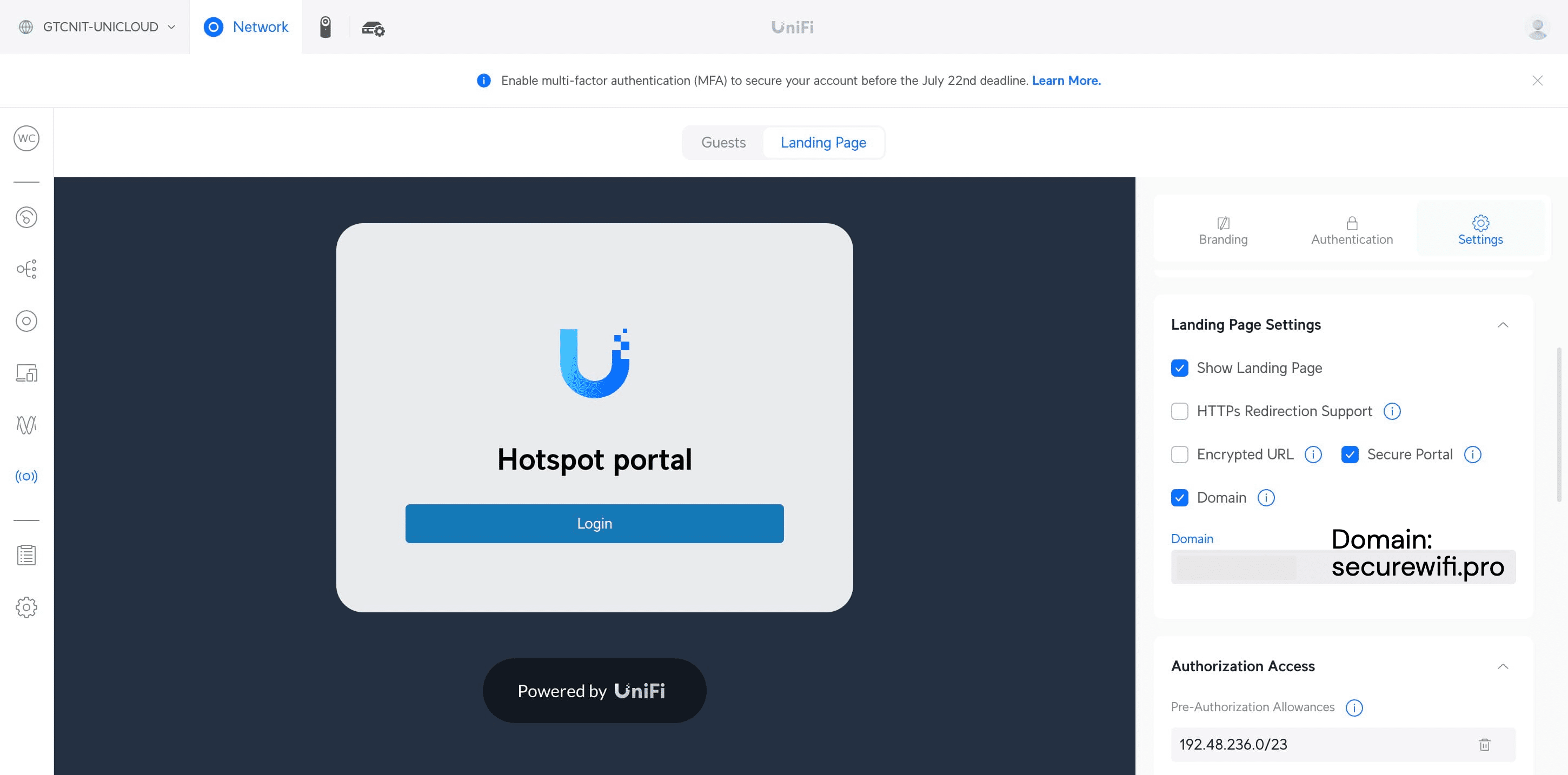 Add the portal url: securewifi.pro