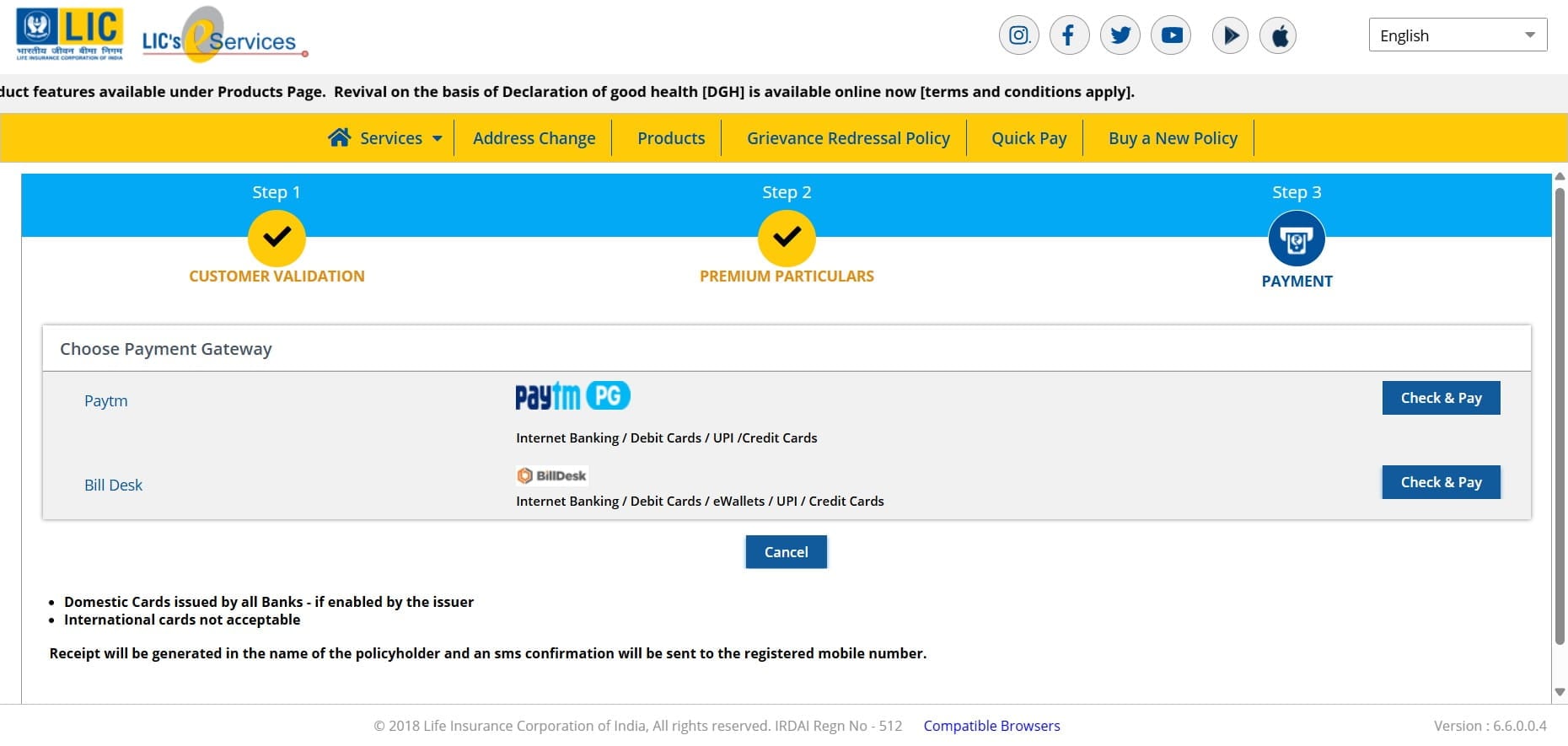 Click on "**Check & Pay**" on your preferred payment gateway.