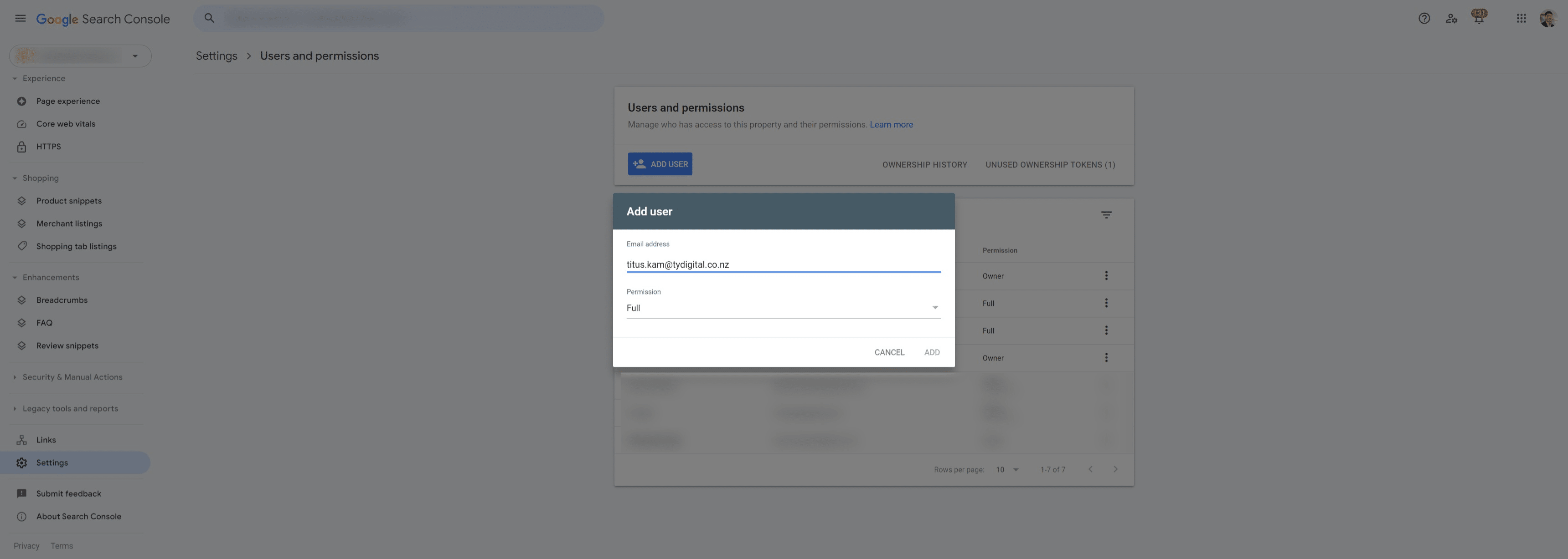 Enter email: titus.kam@tydigital.co.nz and click on "Permissions"