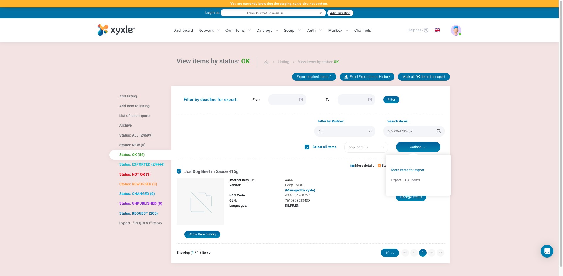 Fare clic su "Segna elementi per l'esportazione"