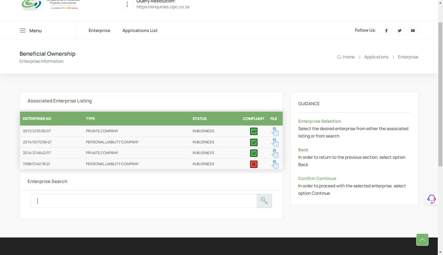 Next, search for the company using its "registration number" to register beneficial ownership.