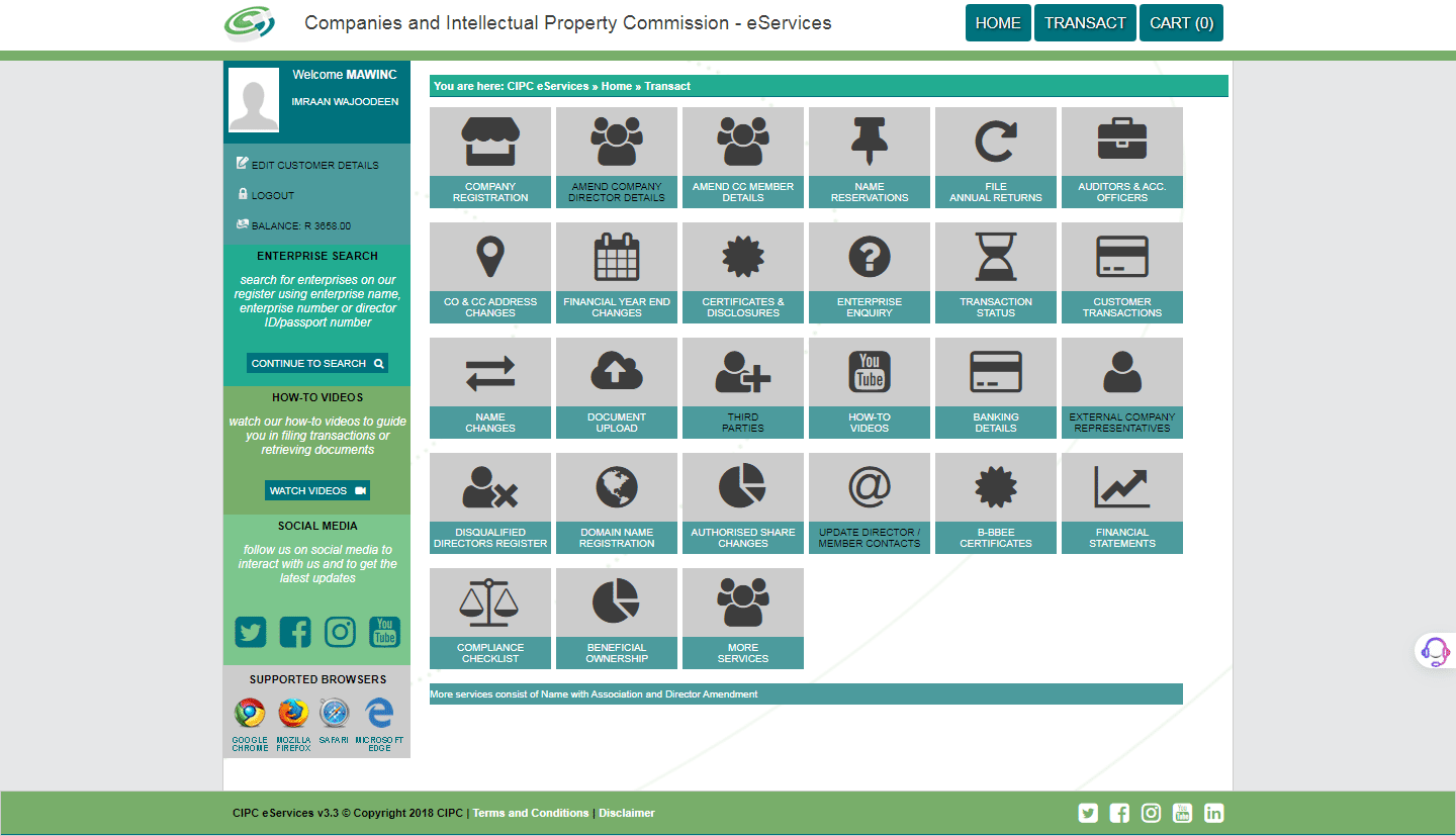 This will lead us to a page with the online services provided by CIPC. Select **Beneficial Ownership**.