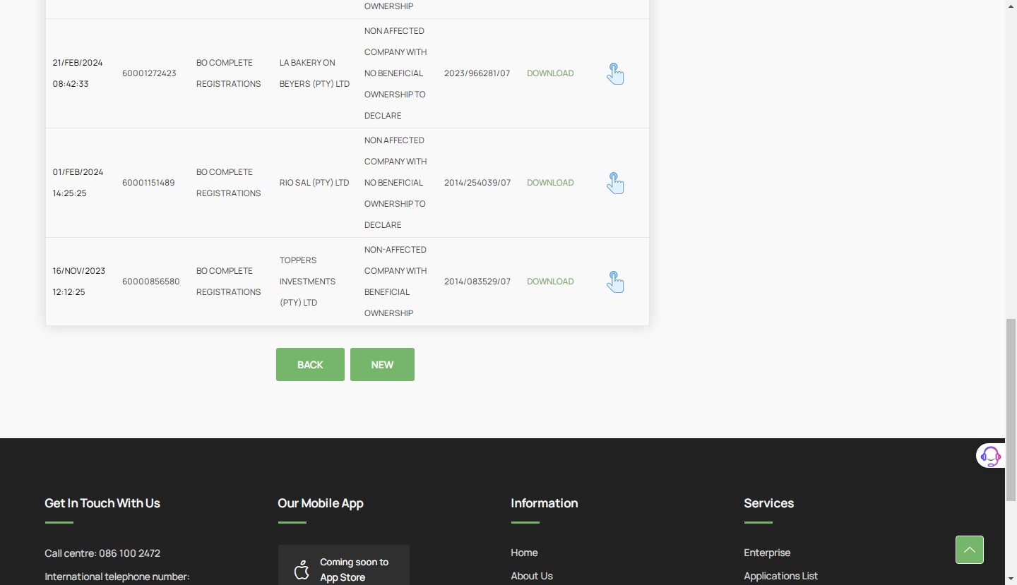 Scroll down and click **New** to create a new Beneficial Ownership Declaration.