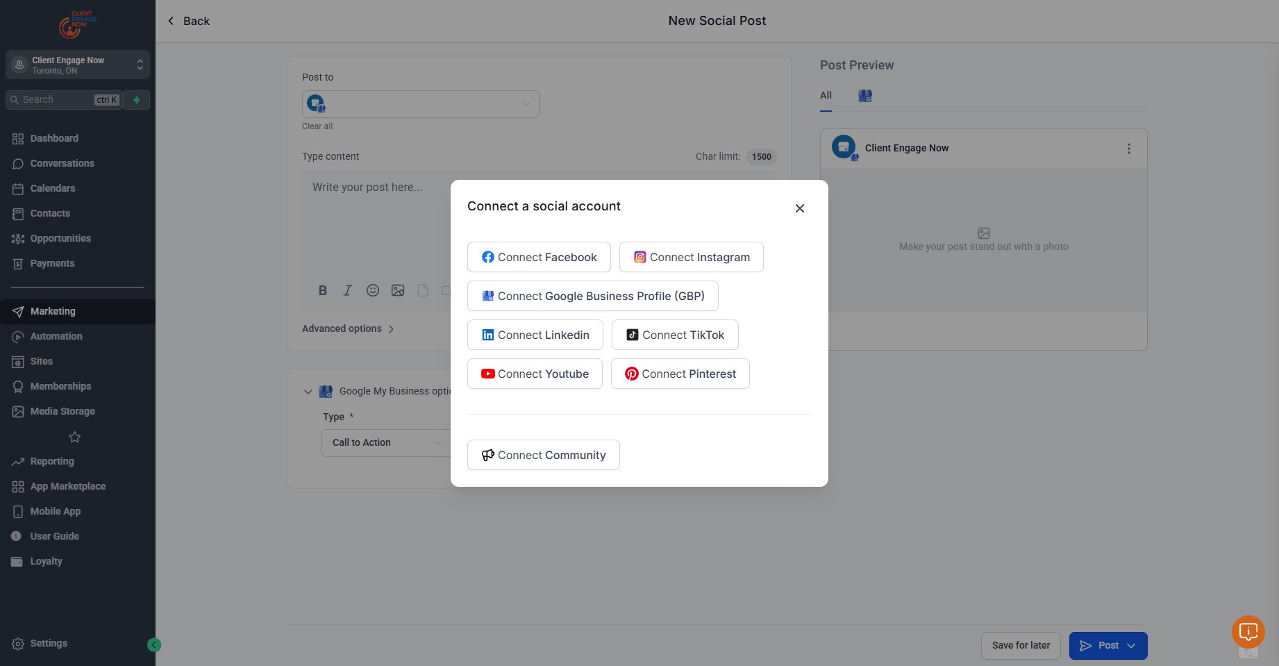 Locate the desired platform you wish to connect and Click on "Connect"