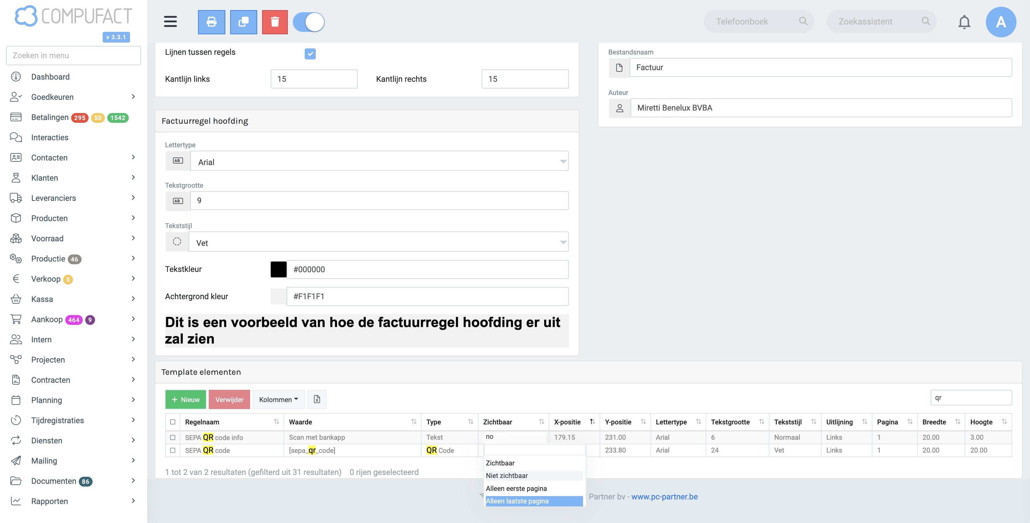 Wijzig voor beide rijen de optie "Niet zichtbaar" naar "Alleen laatste pagina"