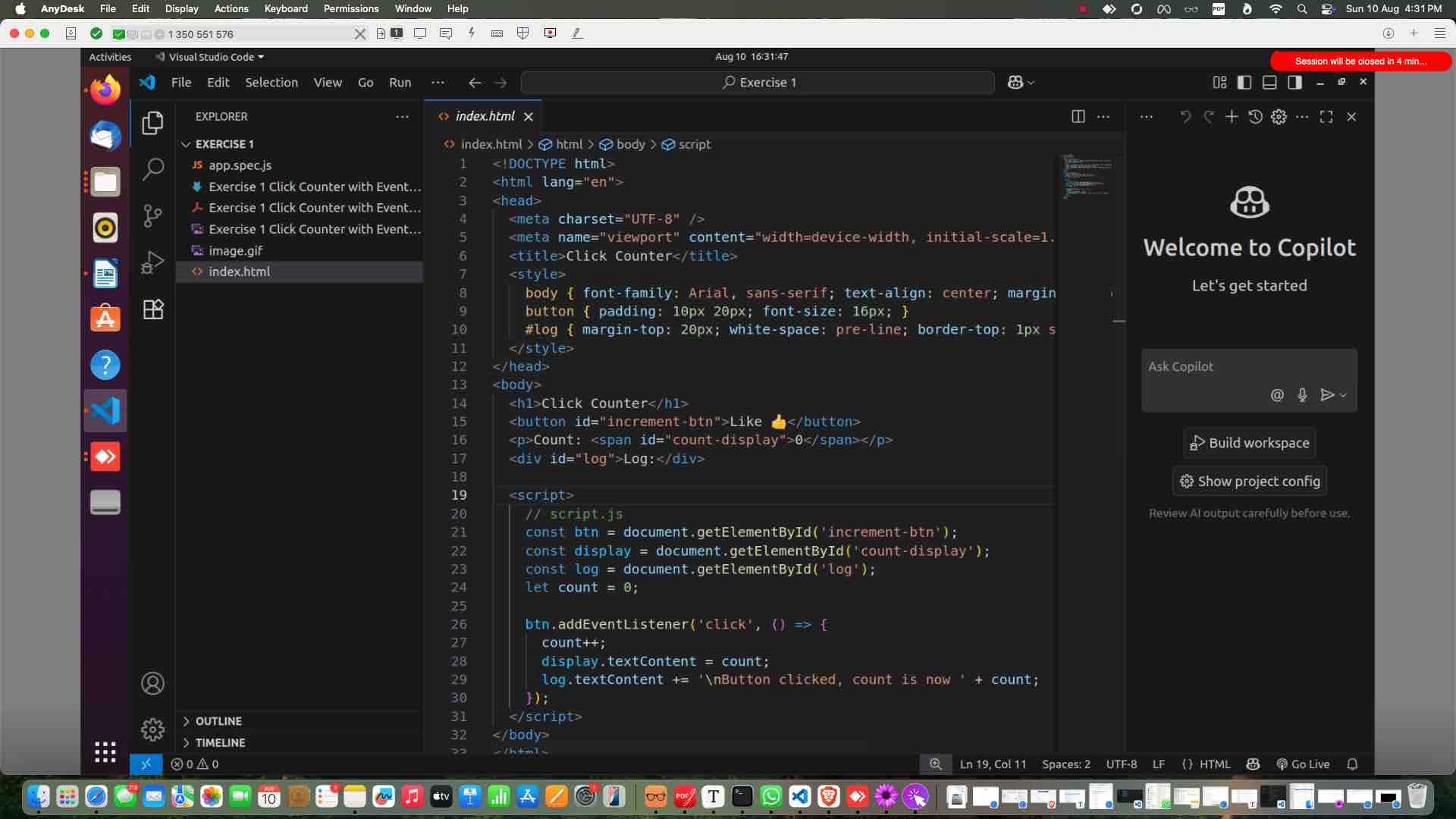 Open the exercise in VS Code