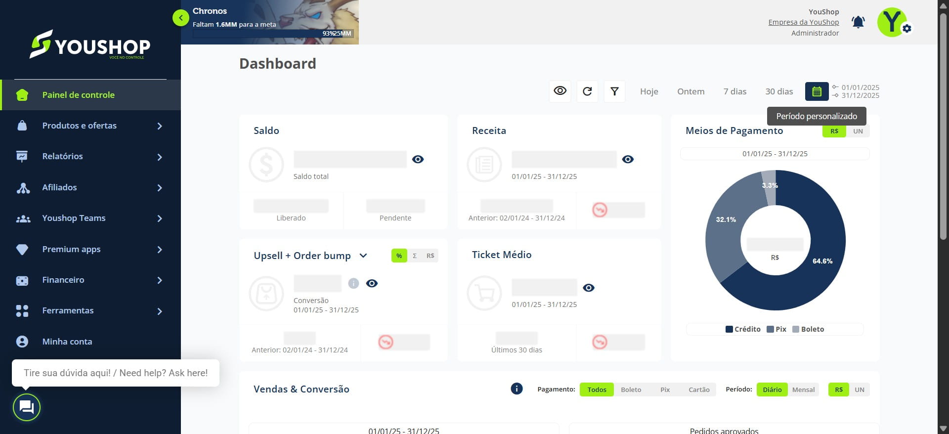 No calendário é possível personalizar por datas e períodos desejados.