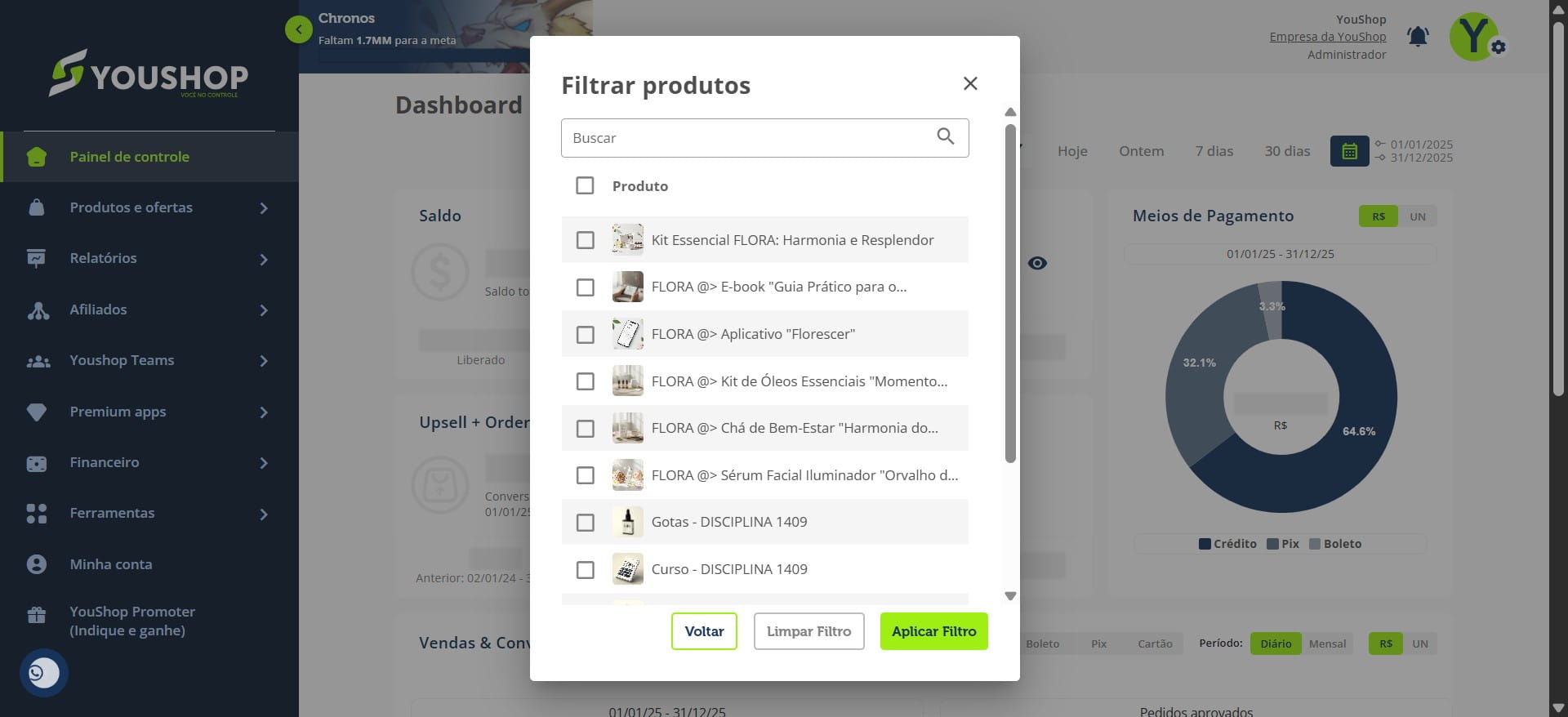Basta selecionar as informações de valores dos produtos que deseja analisar e clicar em "Aplicar Filtro".