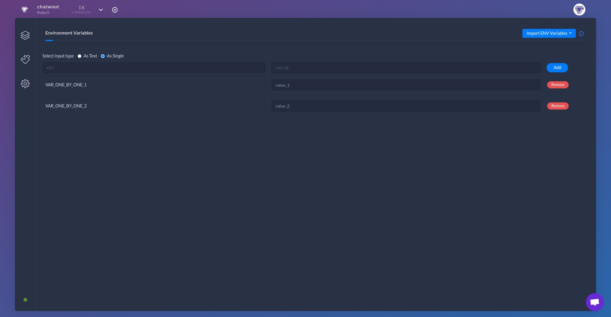 To add multiple variables on same time, select **As Text**