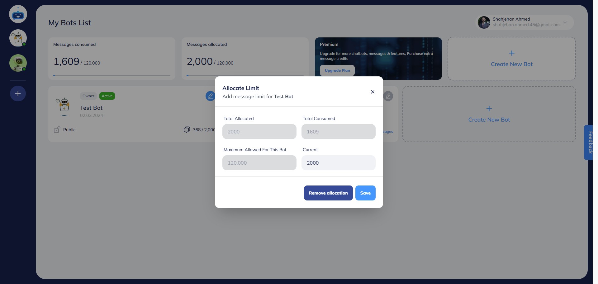 You can either change the limit or click on "Remove Allocation"