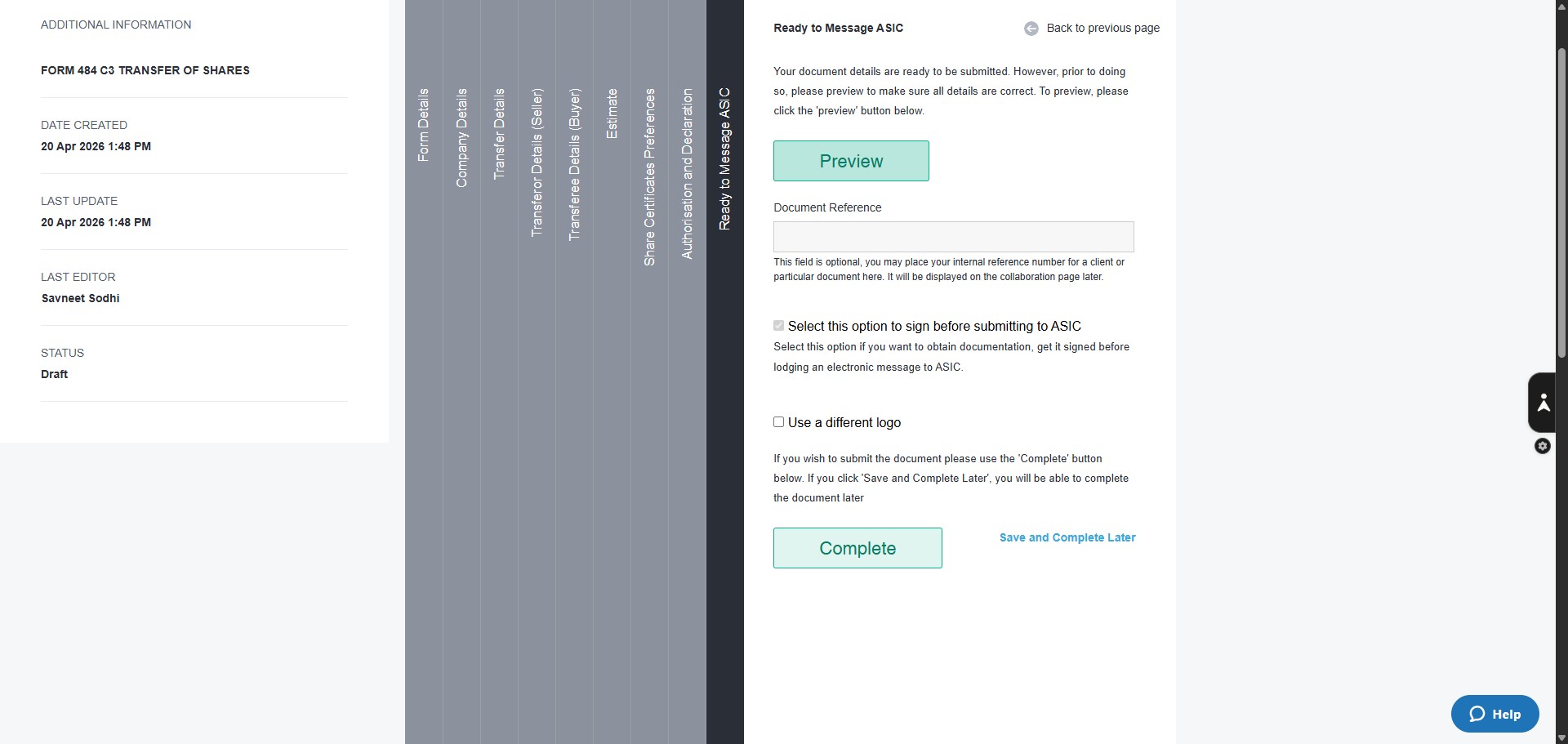 Click on "Preview" to self-check the information entered before submitting for review.
