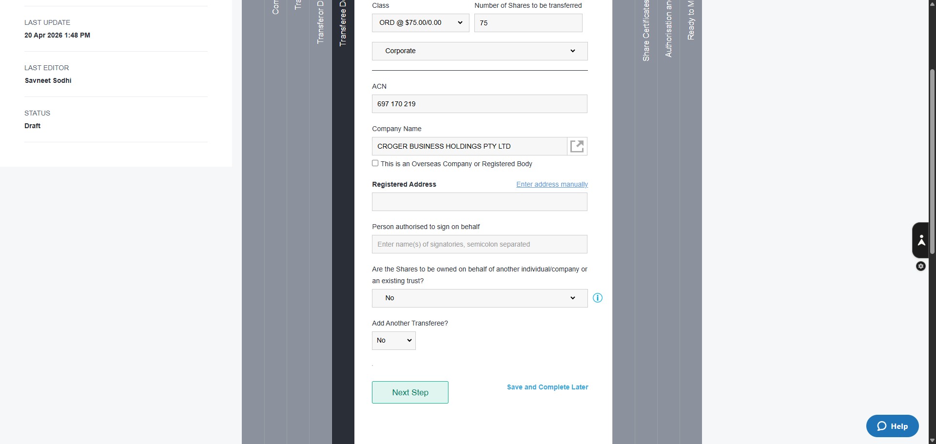 Click on "Enter address manually" and enter the registered address of the Corporate Entity. if not known, query the Manager