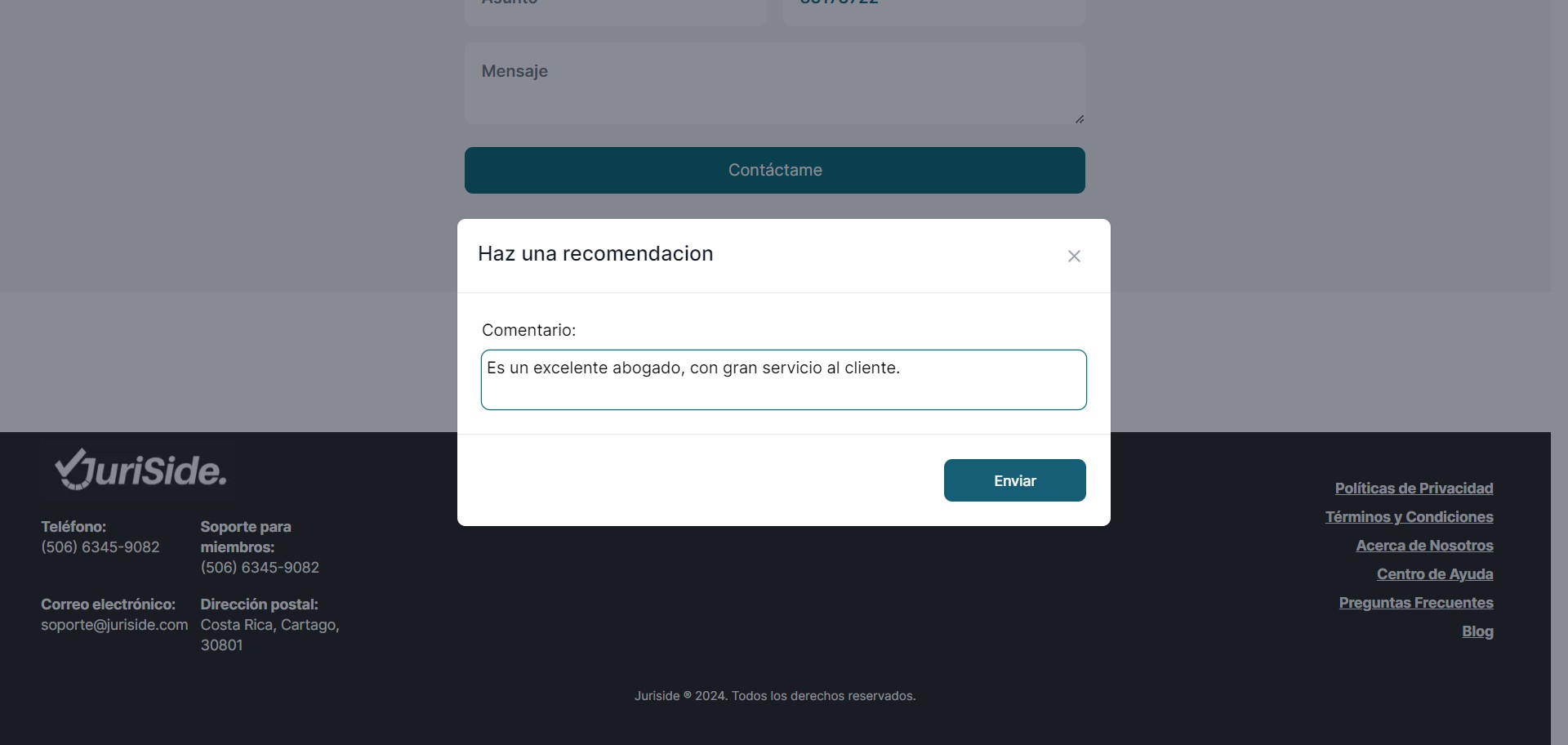 Escribir una recomendación o reseña y dar clic en “Enviar”.