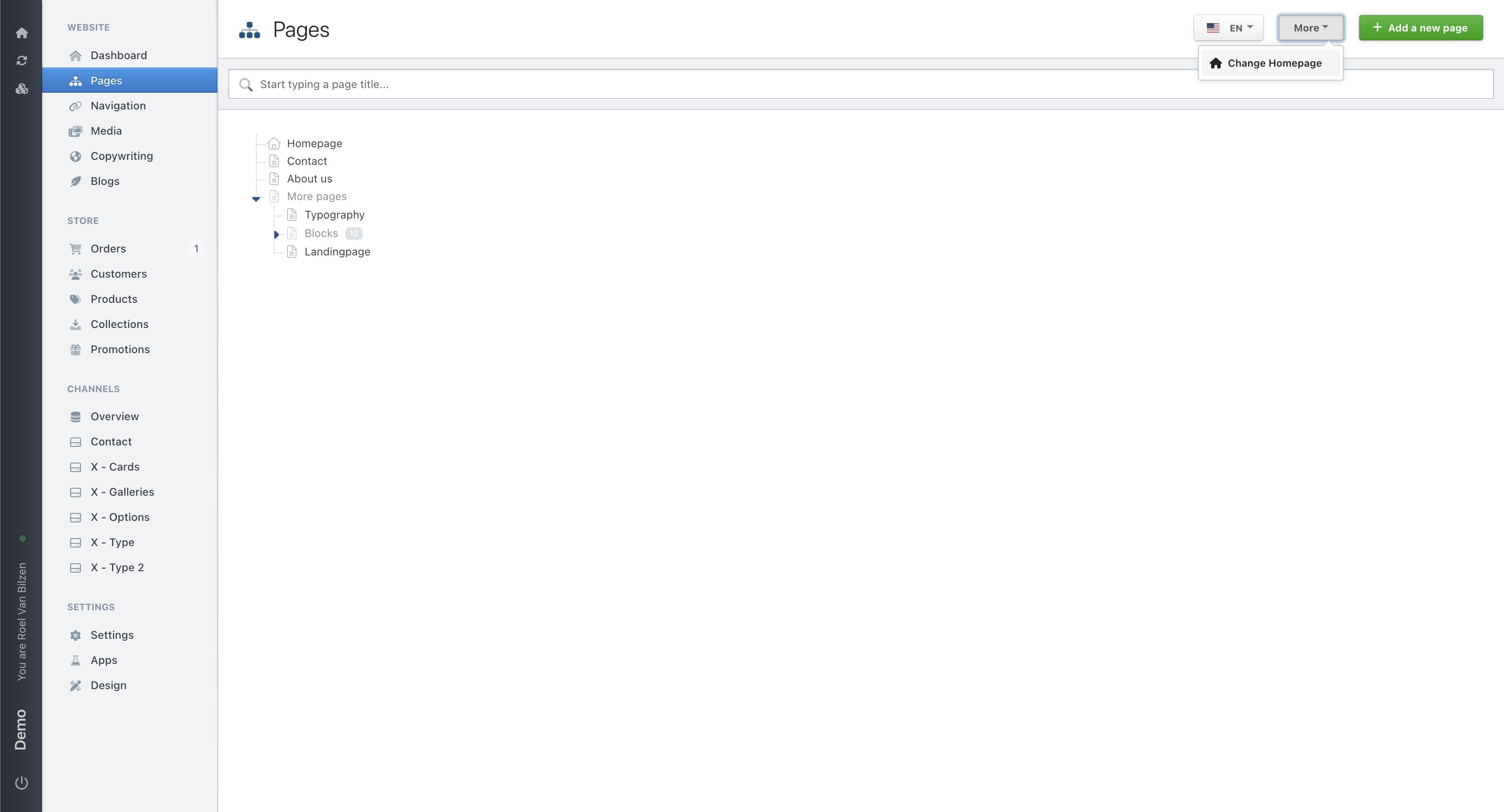 Click on "Change Homepage"