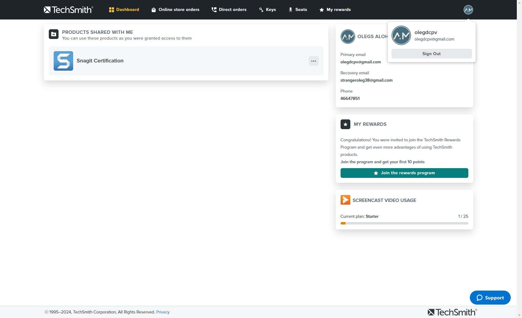 Click on "Products shared with me"