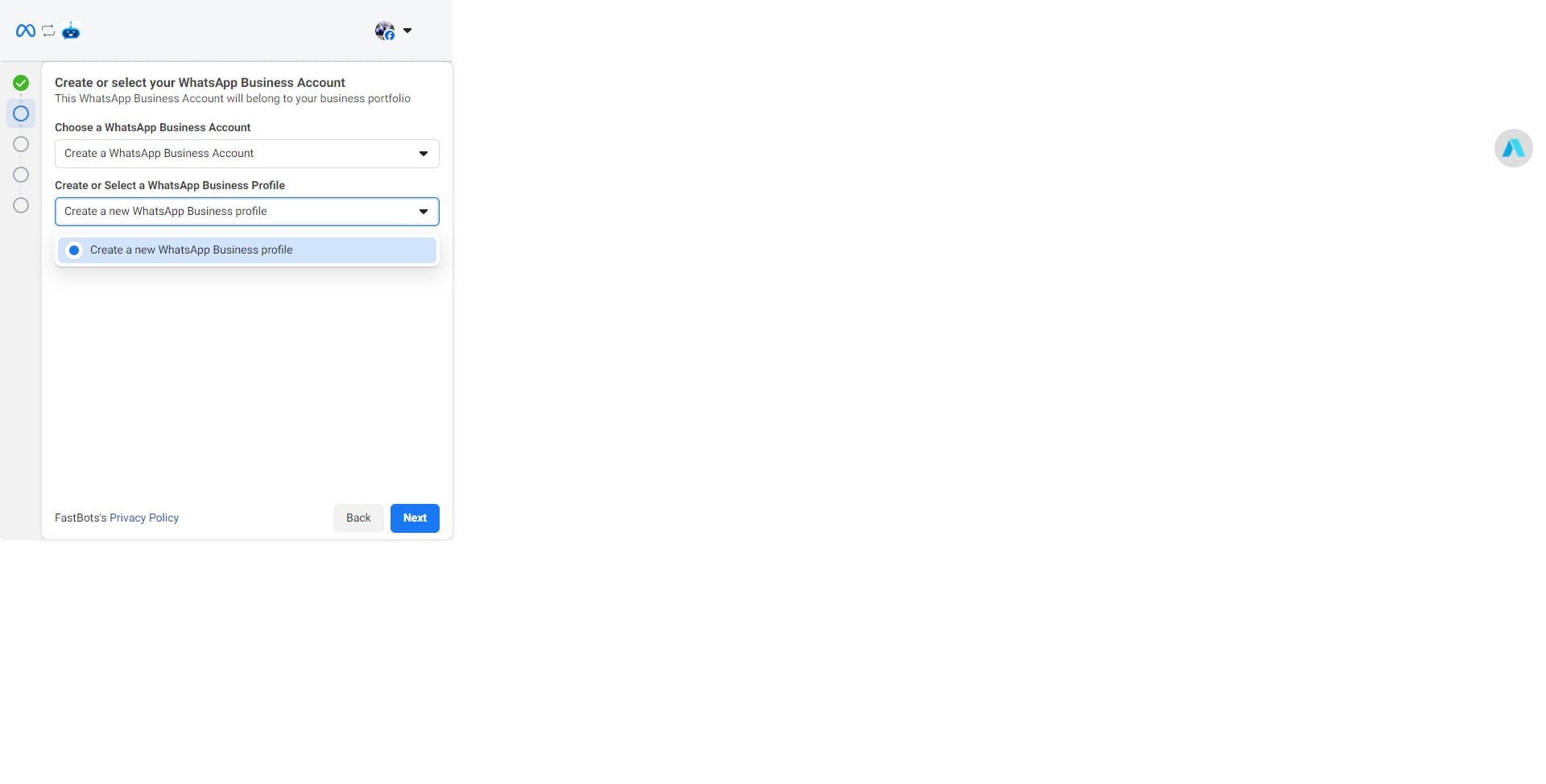 Click on "Create a new WhatsApp Business profile"