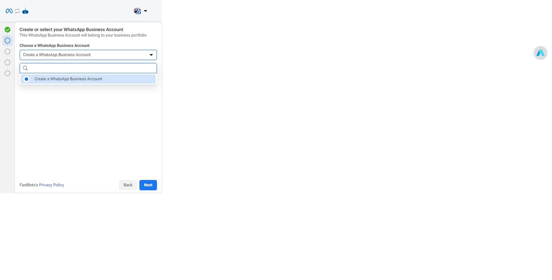 Click on "Create a WhatsApp Business Account"