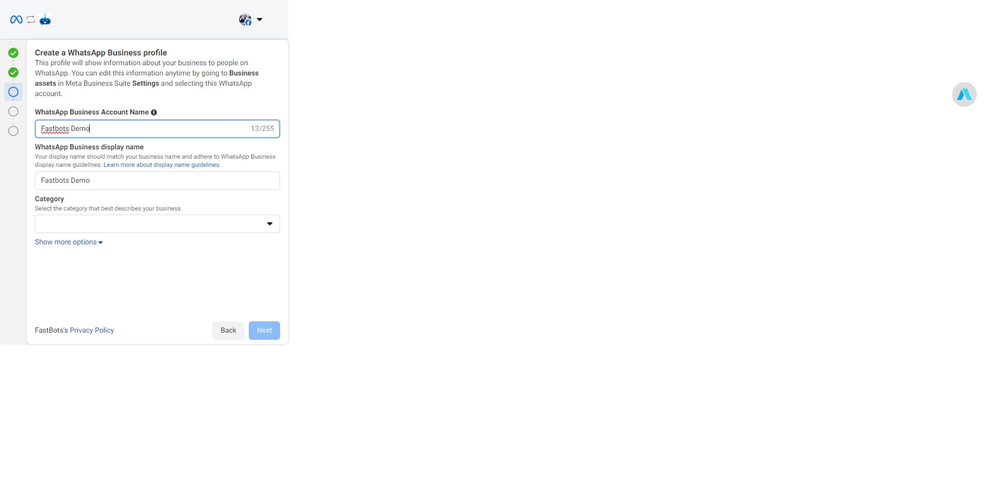 Add your WhatsApp Business Account Name. 