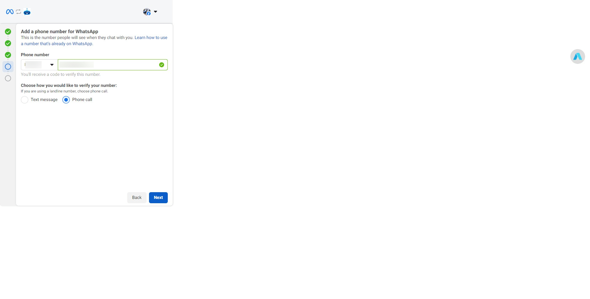 Enter your phone number, select the verification code and click on "Next"
