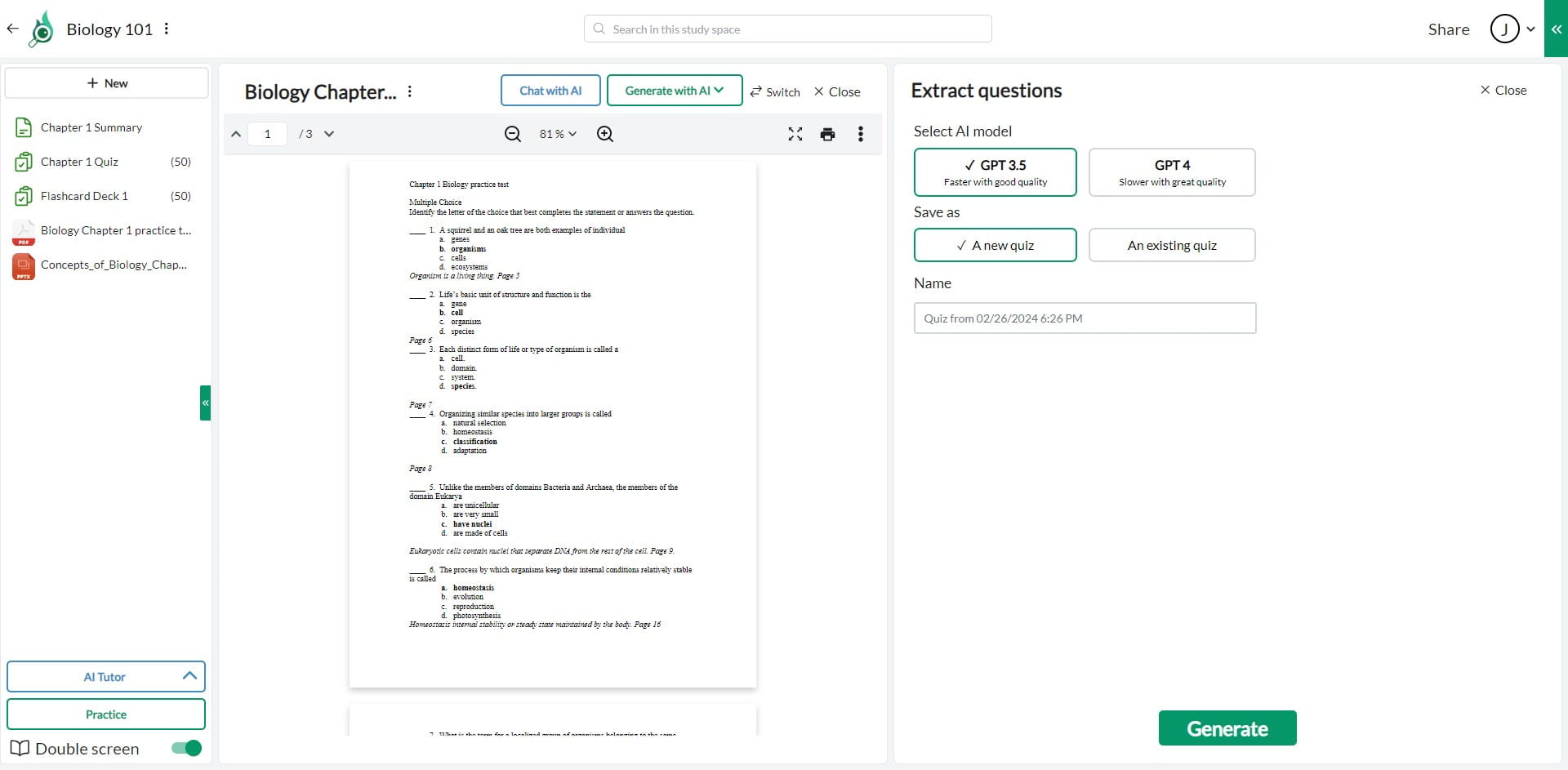 Choose if you want to save it as a new quiz or to an existing quiz