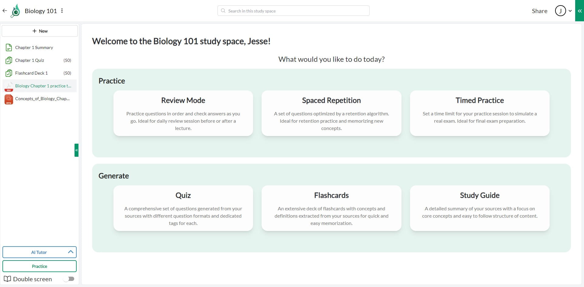 Click on your source or upload one (ideally an old exam, quiz or homework)